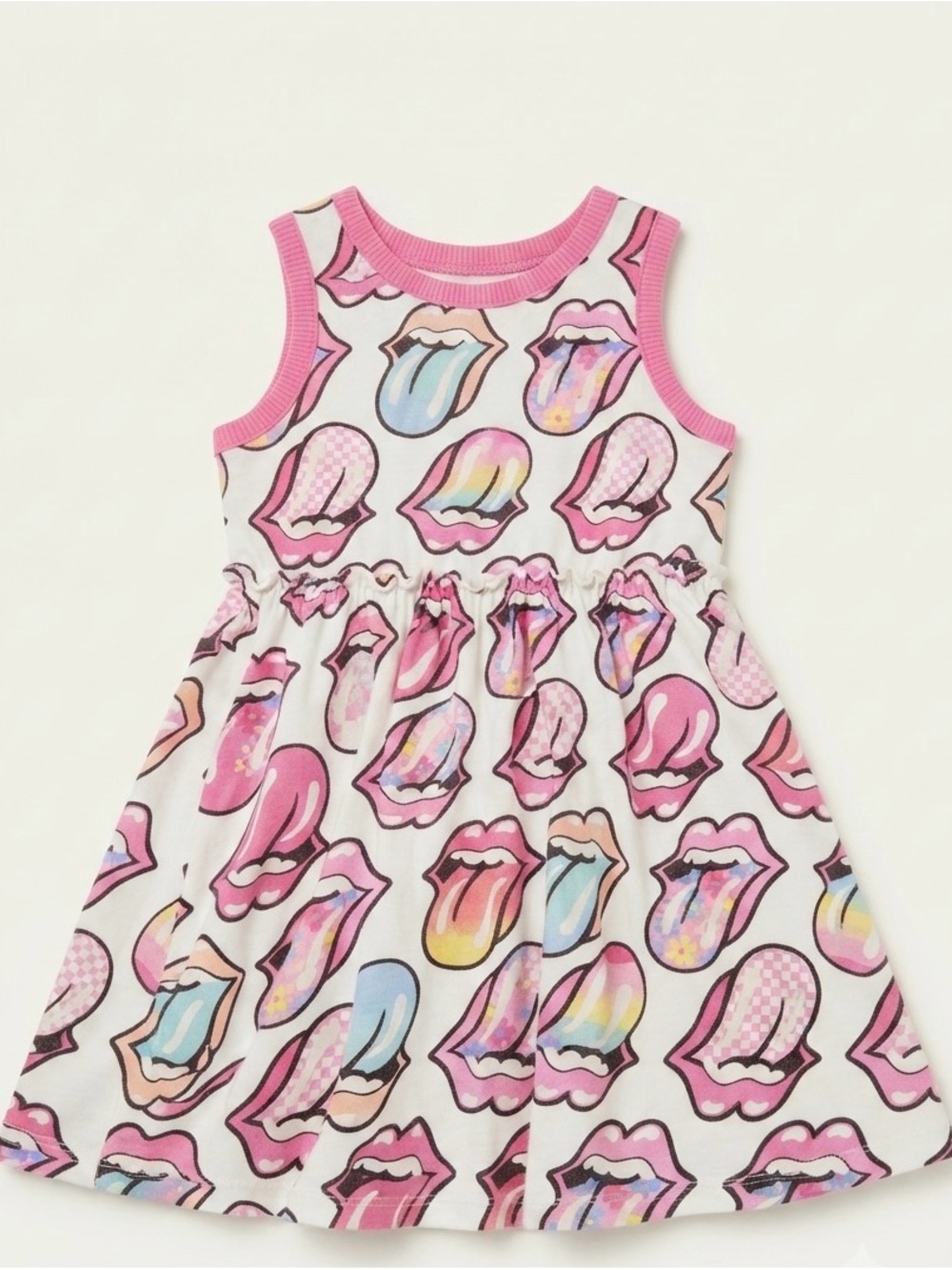 Girls' Pink Pop-Art Tongue Print Tank Dress